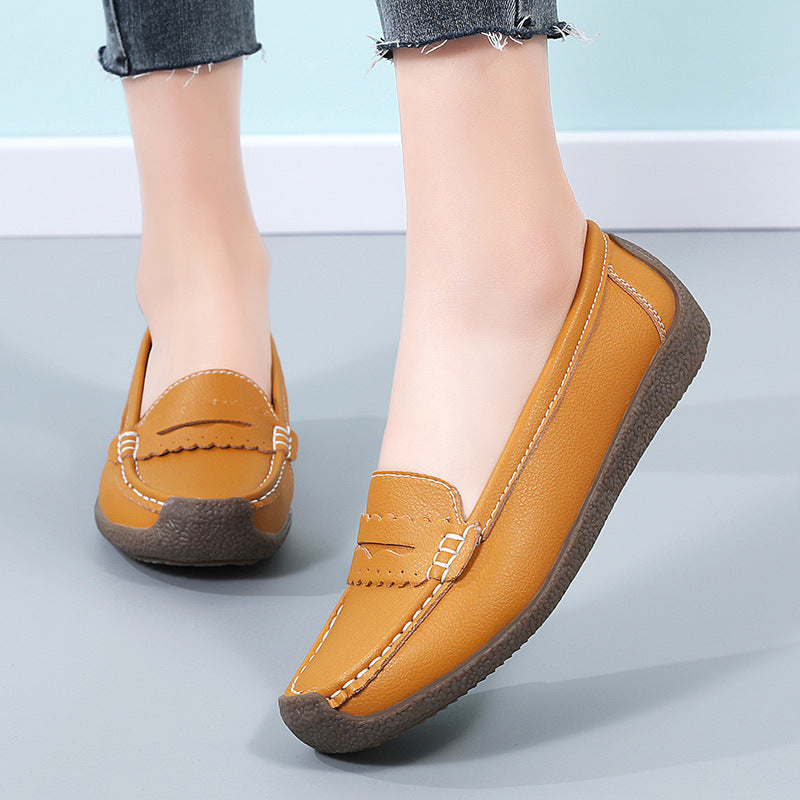 Zapatos de cuero de suela plana para mujeres 2025