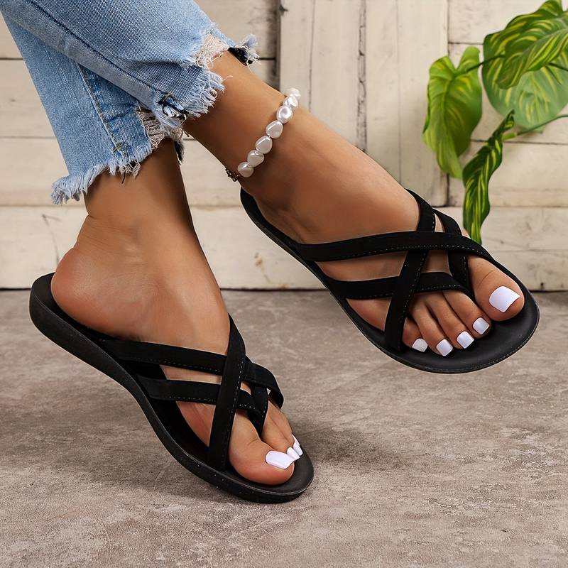 Pantuflas cómodas con tiras cruzadas para mujer