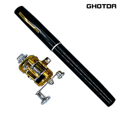 Carrete de pesca con señuelo de metal.