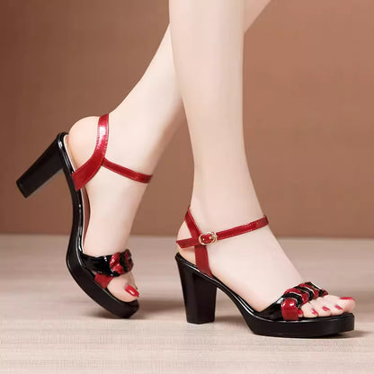 sandalias peep-toe de tacón grueso