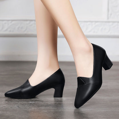 Zapatos de trabajo profesionales de piel con tacón grueso.