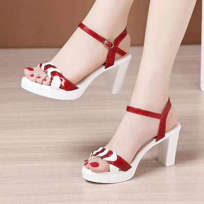 sandalias peep-toe de tacón grueso
