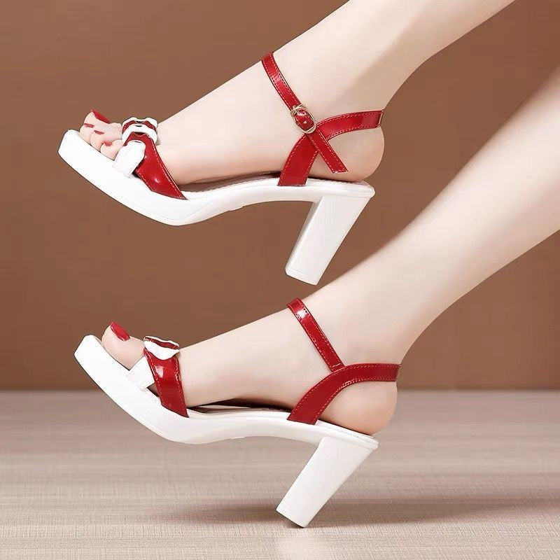 sandalias peep-toe de tacón grueso