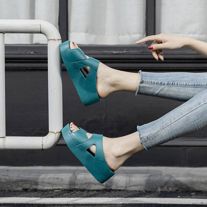 Pantuflas de plataforma con puntera abierta para mujer