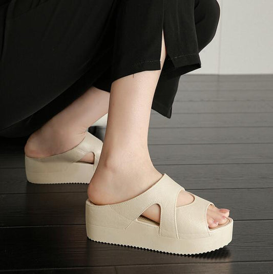 Pantuflas de plataforma con puntera abierta para mujer